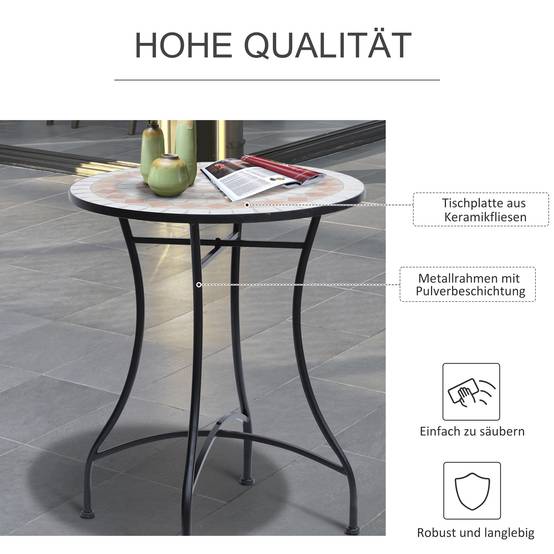 PANGIVO - Table de jardin ronde en métal et céramique, orange et blanc, Ø60 x 71 cm - PANGIVO - Image 4