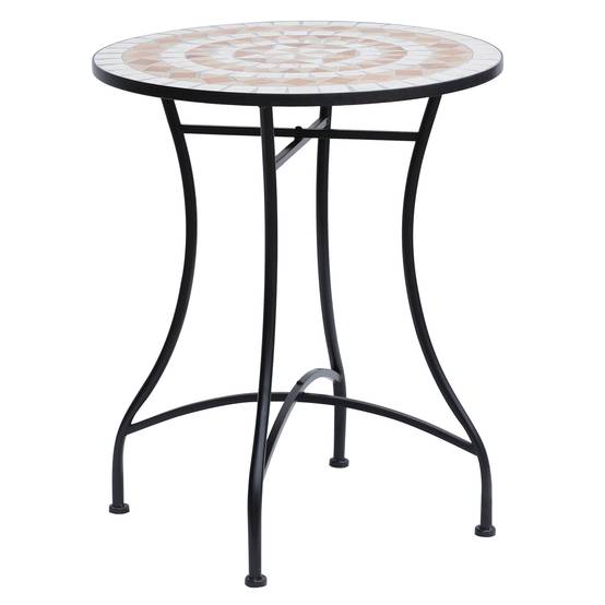 PANGIVO - Table de jardin ronde en métal et céramique, orange et blanc, Ø60 x 71 cm - PANGIVO - Image 1