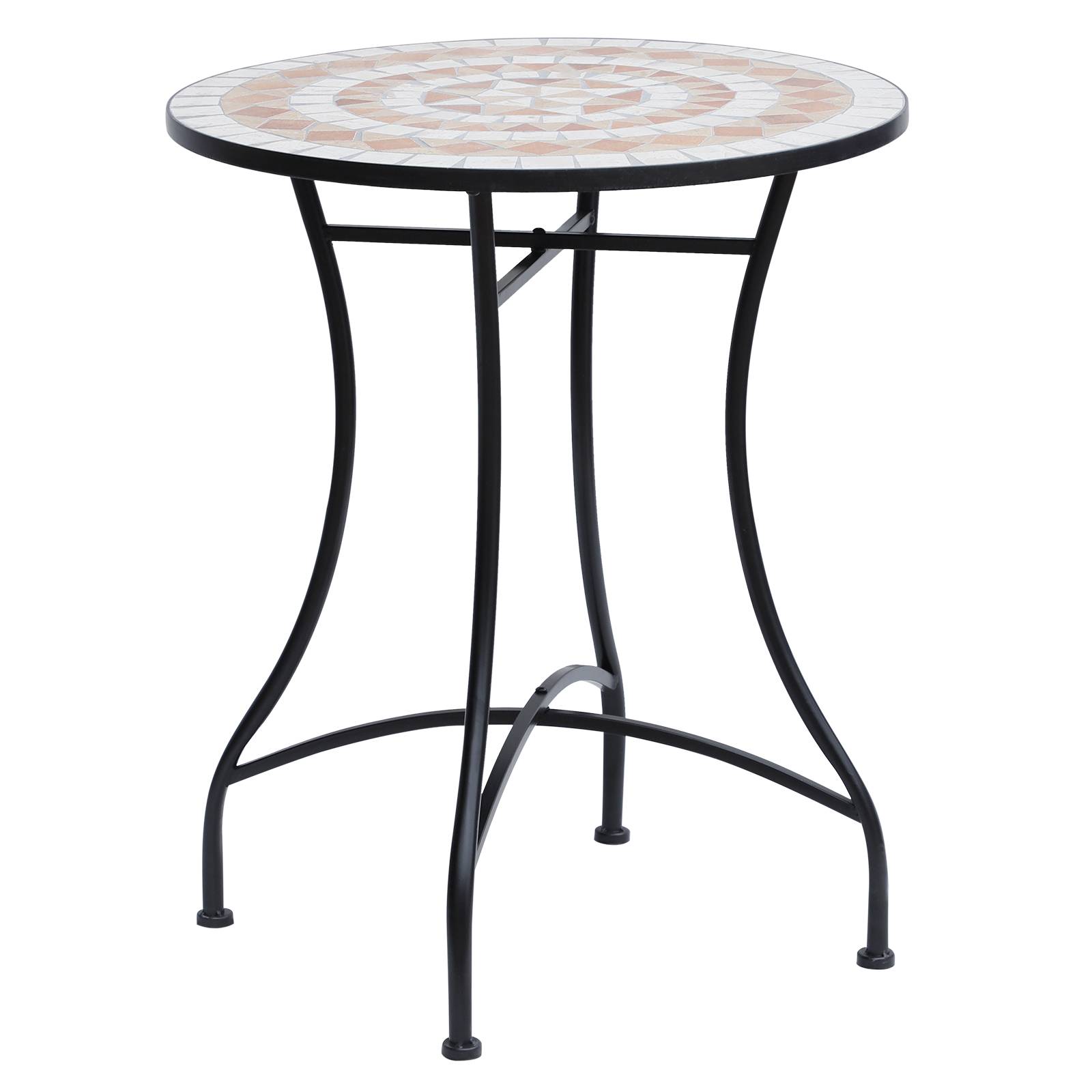 PANGIVO - Table de jardin ronde en métal et céramique, orange et blanc, Ø60 x 71 cm - PANGIVO - Image 1