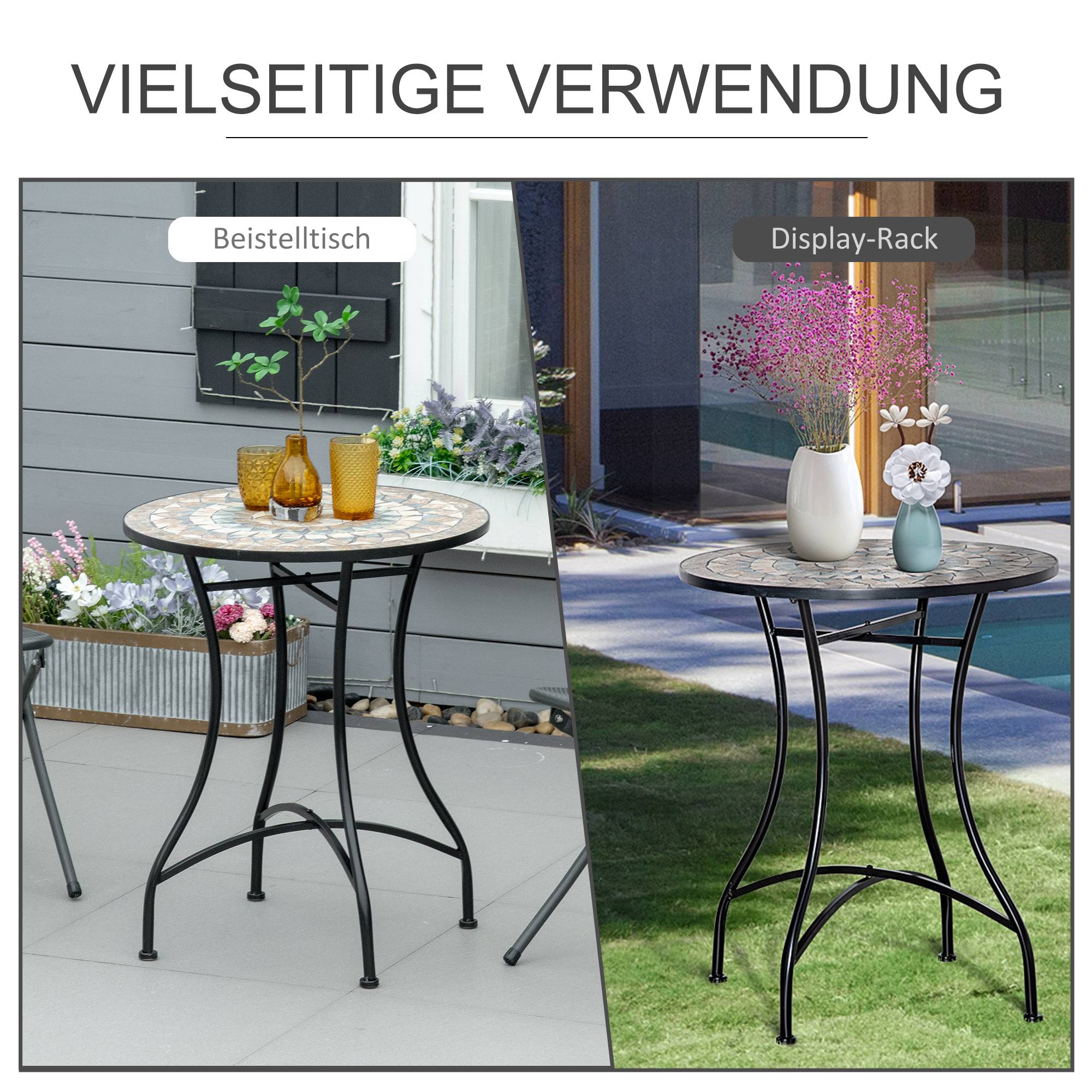 PANGIVO - Table de jardin ronde en métal et céramique, orange et blanc, Ø60 x 71 cm - PANGIVO - Image 6