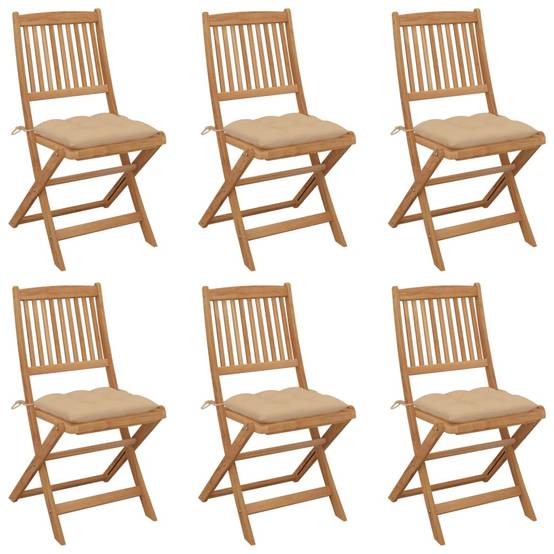 Lot de 6 Chaises de repas pliantes en Bois d'acacia avec Coussins pour Jardin et Terrasse Beige – ComfortXL Outdoor Living - Image 1