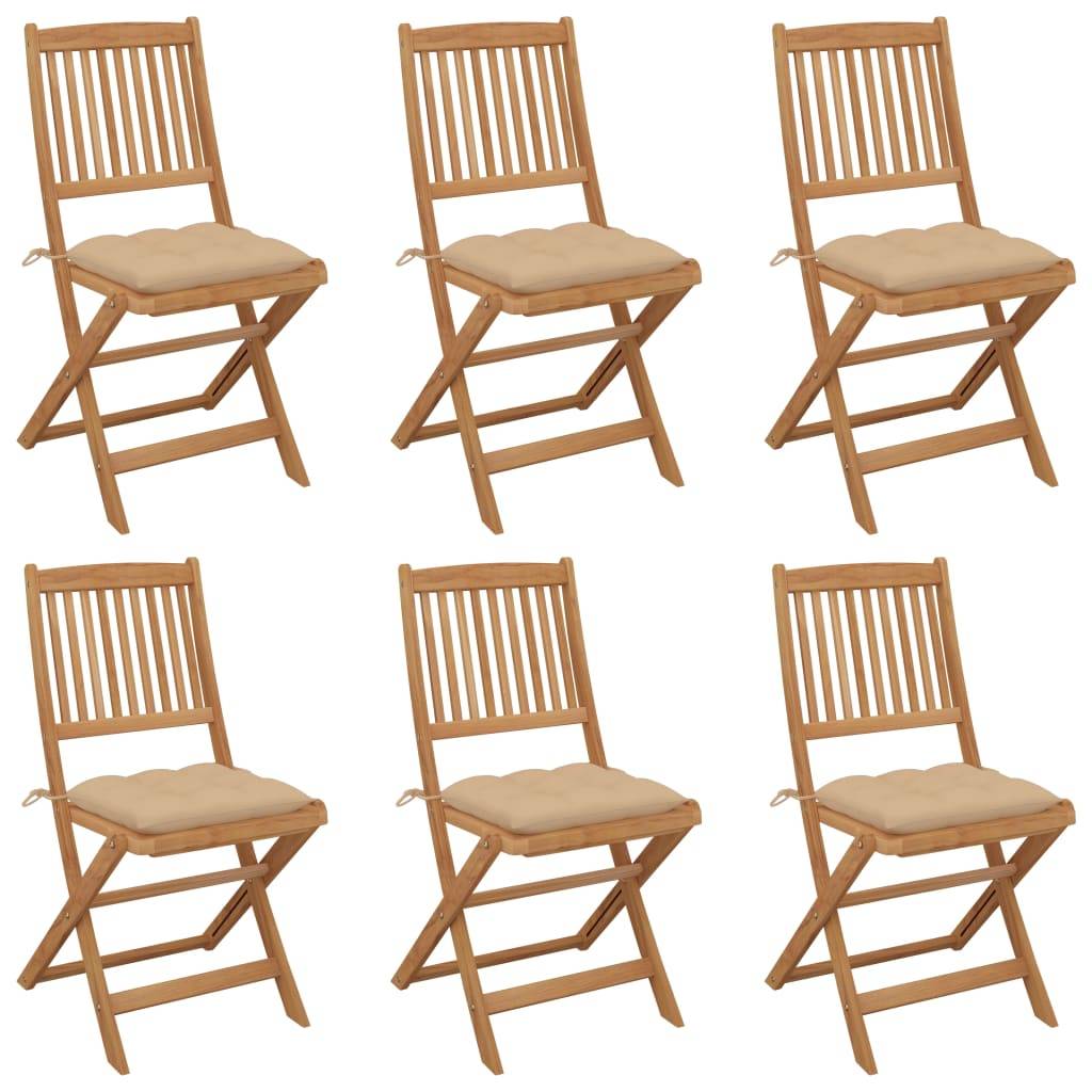 Lot de 6 Chaises de repas pliantes en Bois d'acacia avec Coussins pour Jardin et Terrasse Beige – ComfortXL Outdoor Living - Image 1