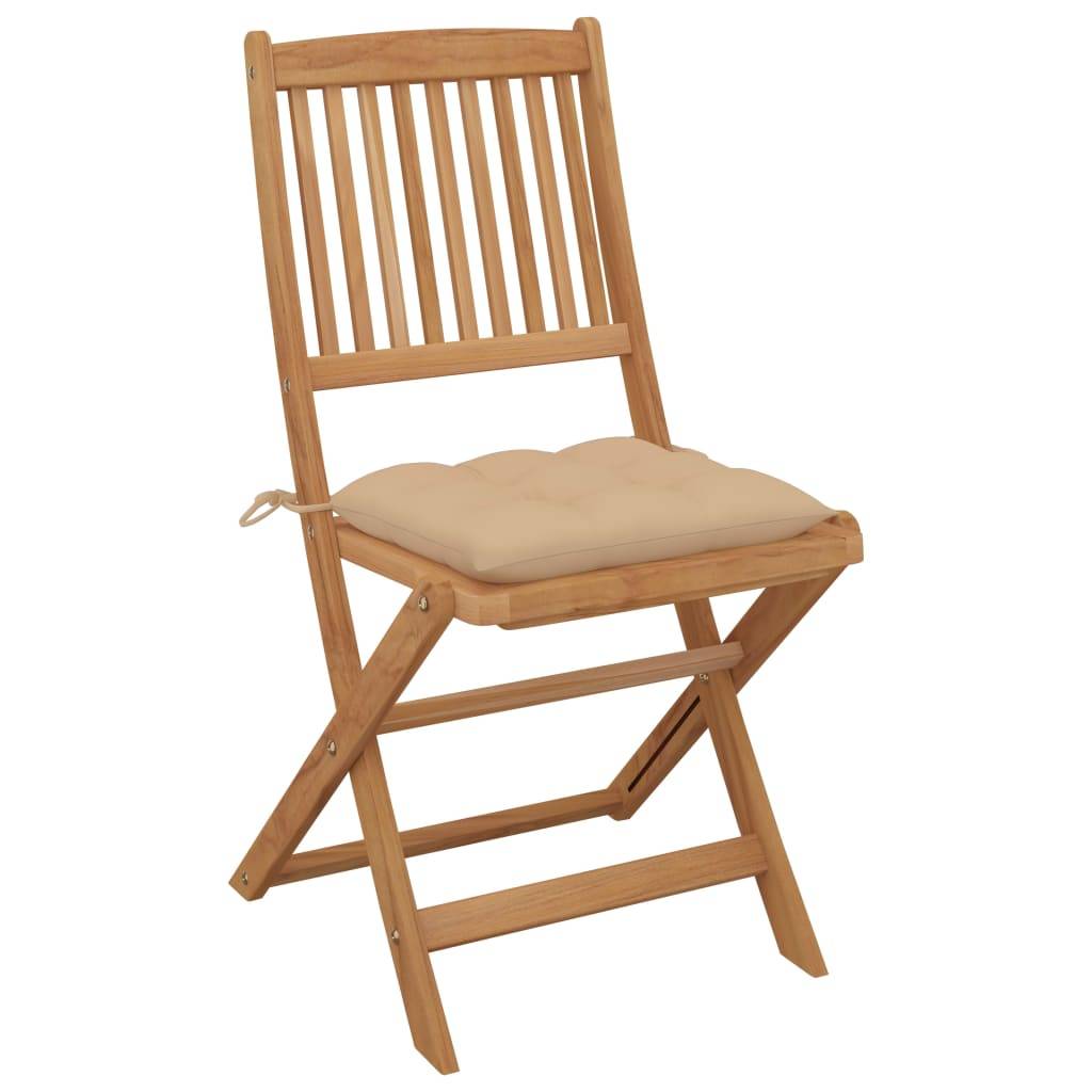Lot de 6 Chaises de repas pliantes en Bois d'acacia avec Coussins pour Jardin et Terrasse Beige – ComfortXL Outdoor Living - Image 3