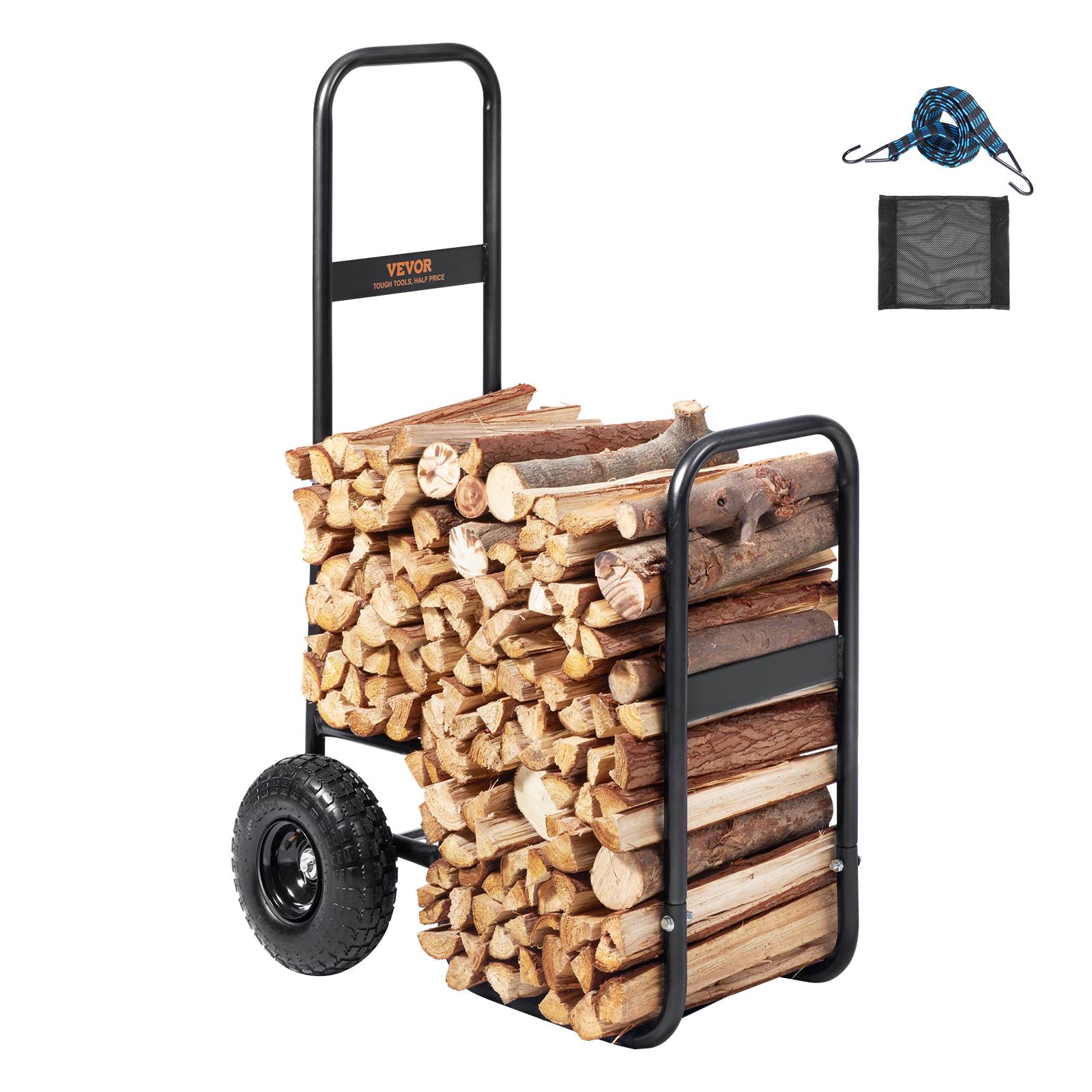 VEVOR Chariot de Transport Bûches Bois Chauffage Roues Caoutchouc Charge 113,4kg - Image 1