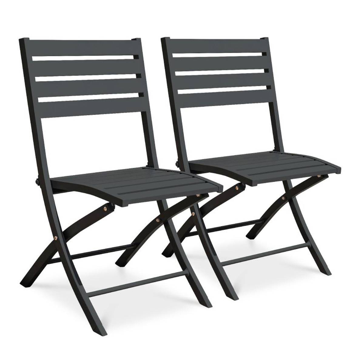 Paris Prix - Lot de 2 Chaises de Jardin Pliantes "Marius" 82cm Gris Anthracite - Image 1