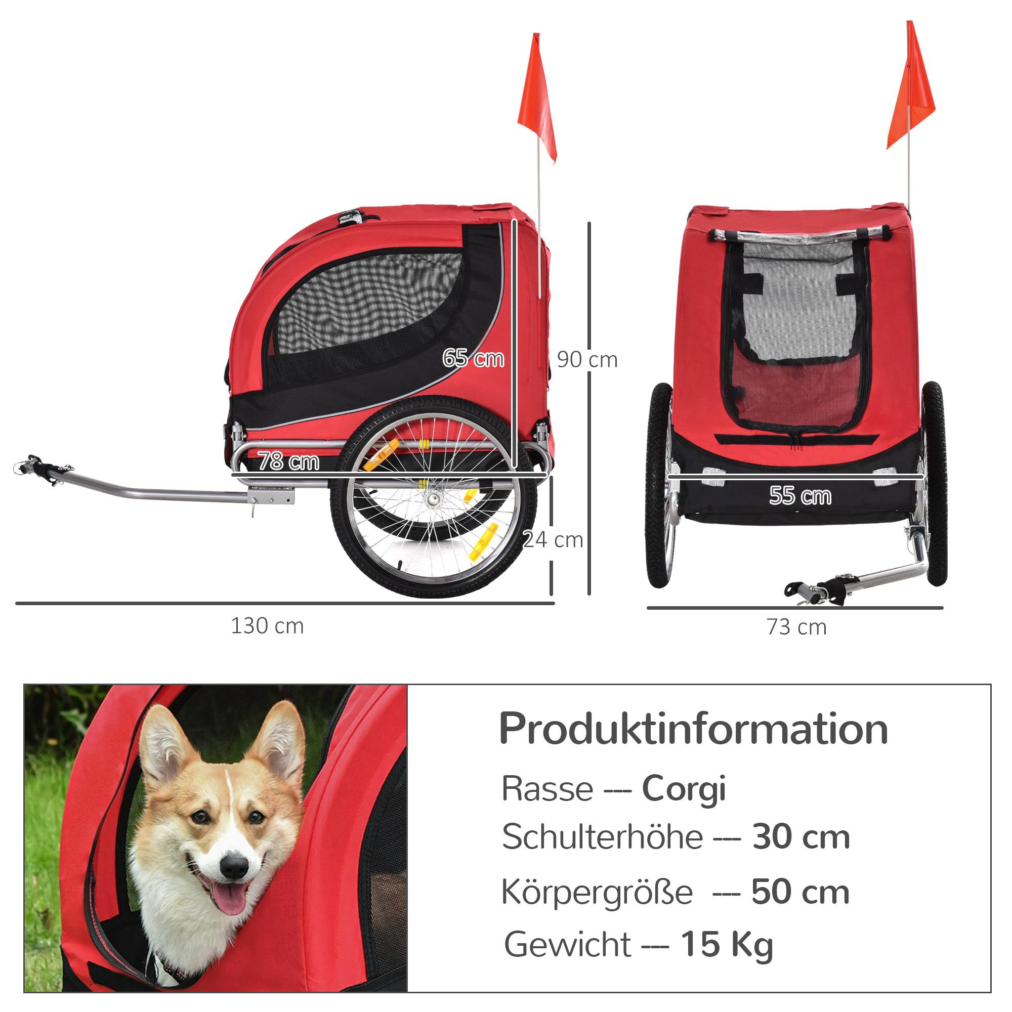 Sans Marque - Remorque vélo chiens attelage universel acier rouge/noire - Image 5