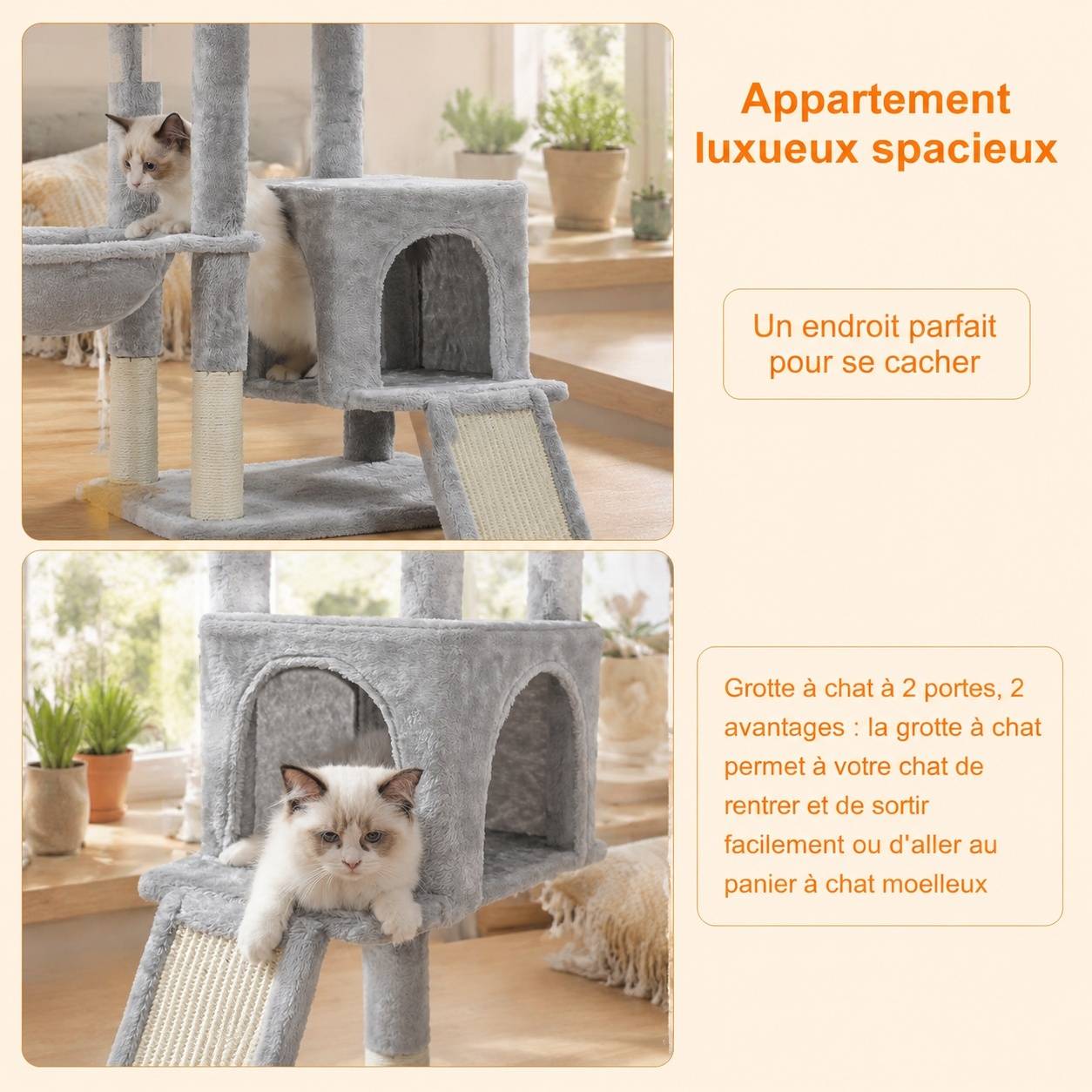 Arbre à Chat Toilettage Automatique Jouet avec Cloches Plateformes Escalade Panier Couchage - Image 5