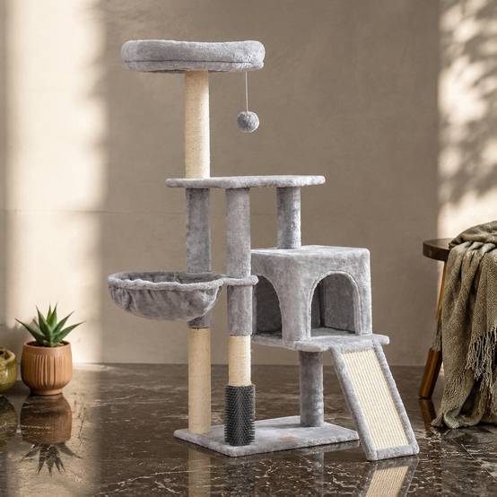Arbre à Chat Toilettage Automatique Jouet avec Cloches Plateformes Escalade Panier Couchage - Image 8