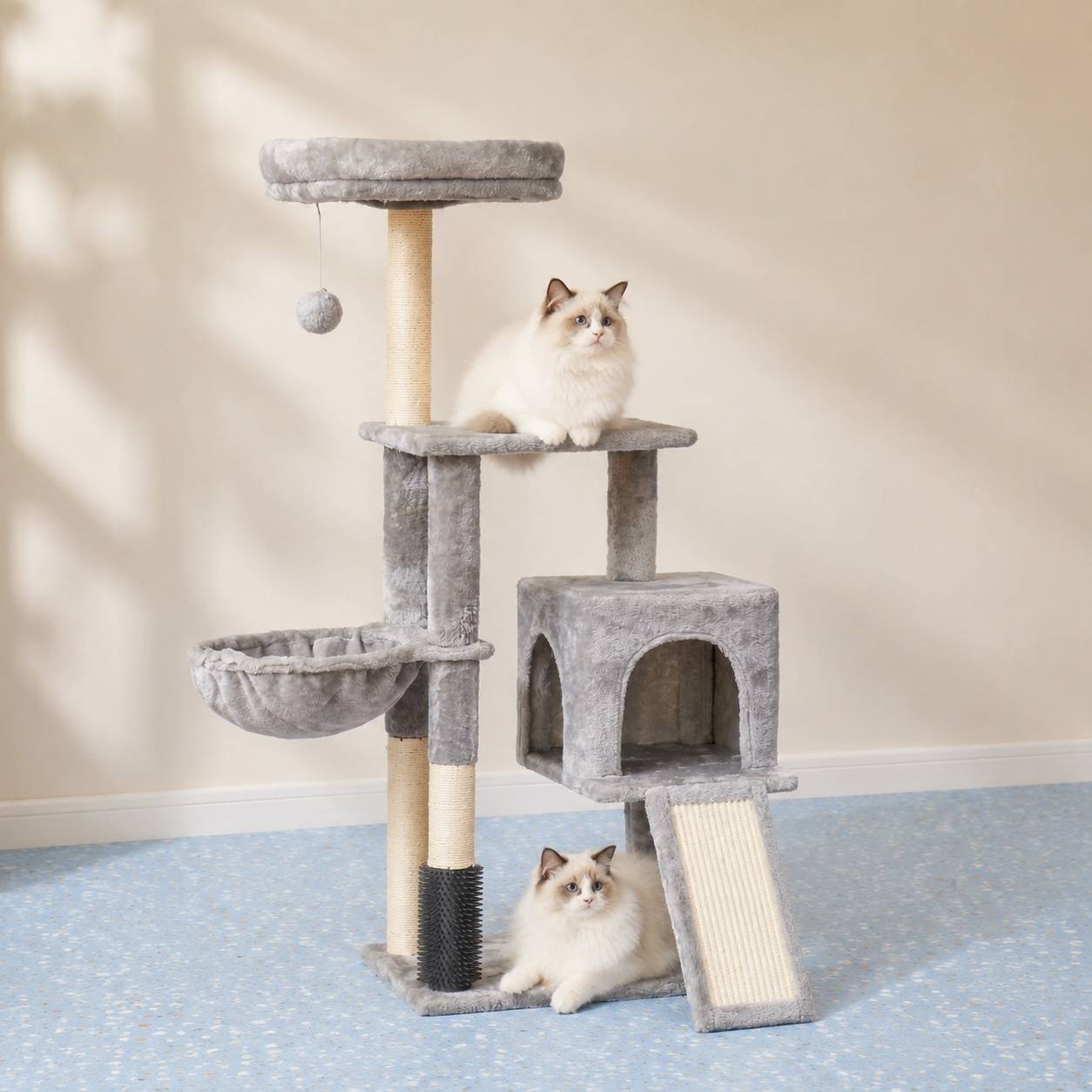 Arbre à Chat Toilettage Automatique Jouet avec Cloches Plateformes Escalade Panier Couchage - Image 2