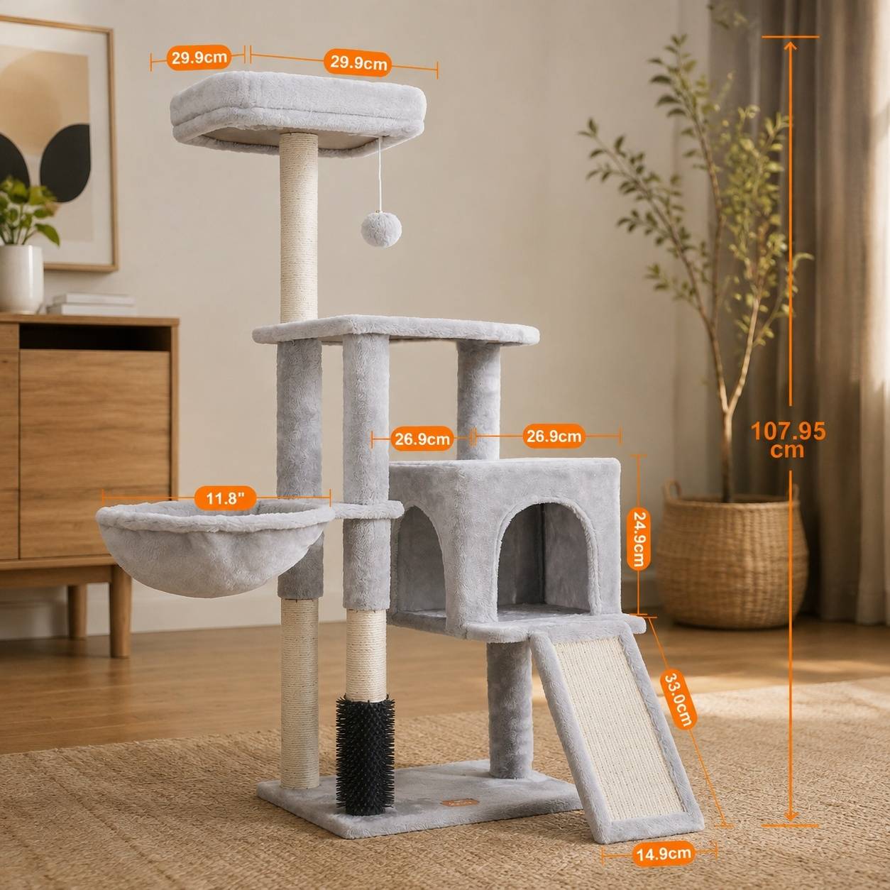 Arbre à Chat Toilettage Automatique Jouet avec Cloches Plateformes Escalade Panier Couchage - Image 6