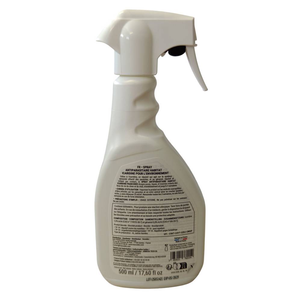 Francodex - Spray Antiparasitaire Habitat Icaridine 500 ml ENVIRONNEMENT - Image 3