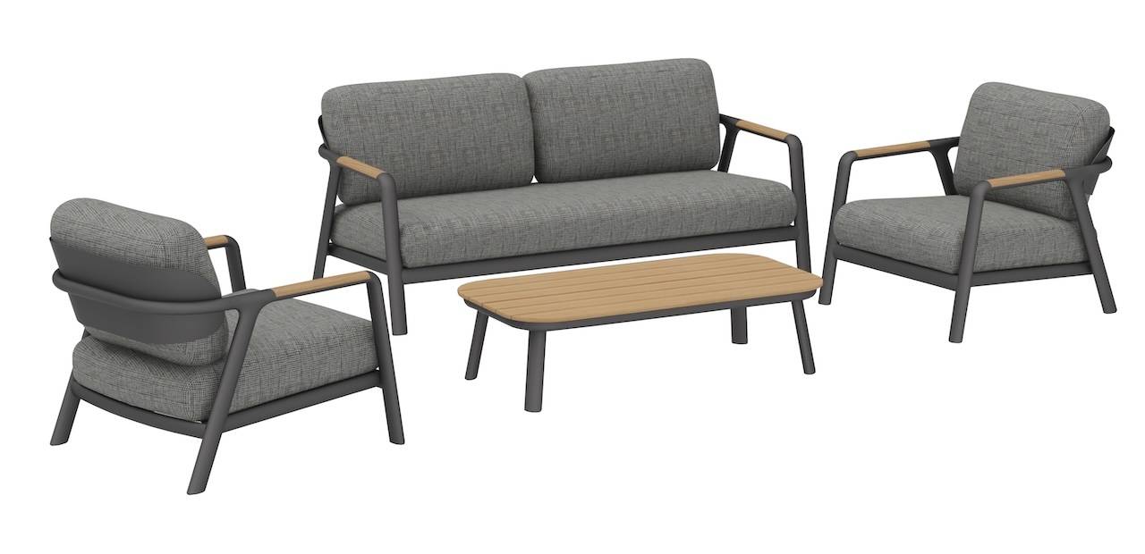 Proloisirs - Salon bas 4 pièces en aluminium avec coussins – PERLE – Coloris graphite et chêne