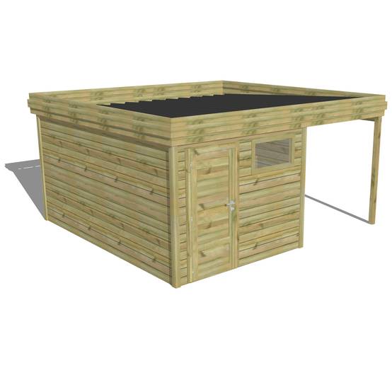 ABRI DE JARDIN bois autoclave 27mm - 4,64x4,34m / 20m2 - Bac acier - Abri Français - Image 1