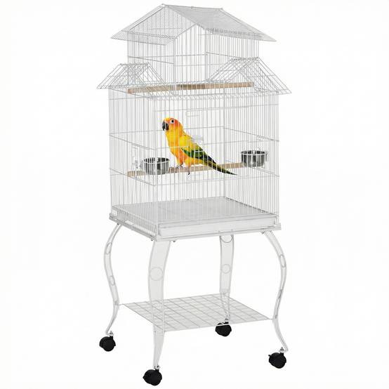 Cage Détachable sur Roulettes pour Calopsittes Conures avec Support 50x49x137 cm Blanc - ComfortXL Outdoor Living - Image 1