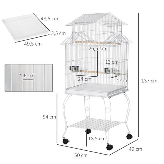 Cage Détachable sur Roulettes pour Calopsittes Conures avec Support 50x49x137 cm Blanc - ComfortXL Outdoor Living - Image 5