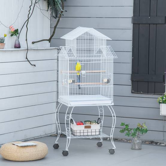 Cage Détachable sur Roulettes pour Calopsittes Conures avec Support 50x49x137 cm Blanc - ComfortXL Outdoor Living - Image 3