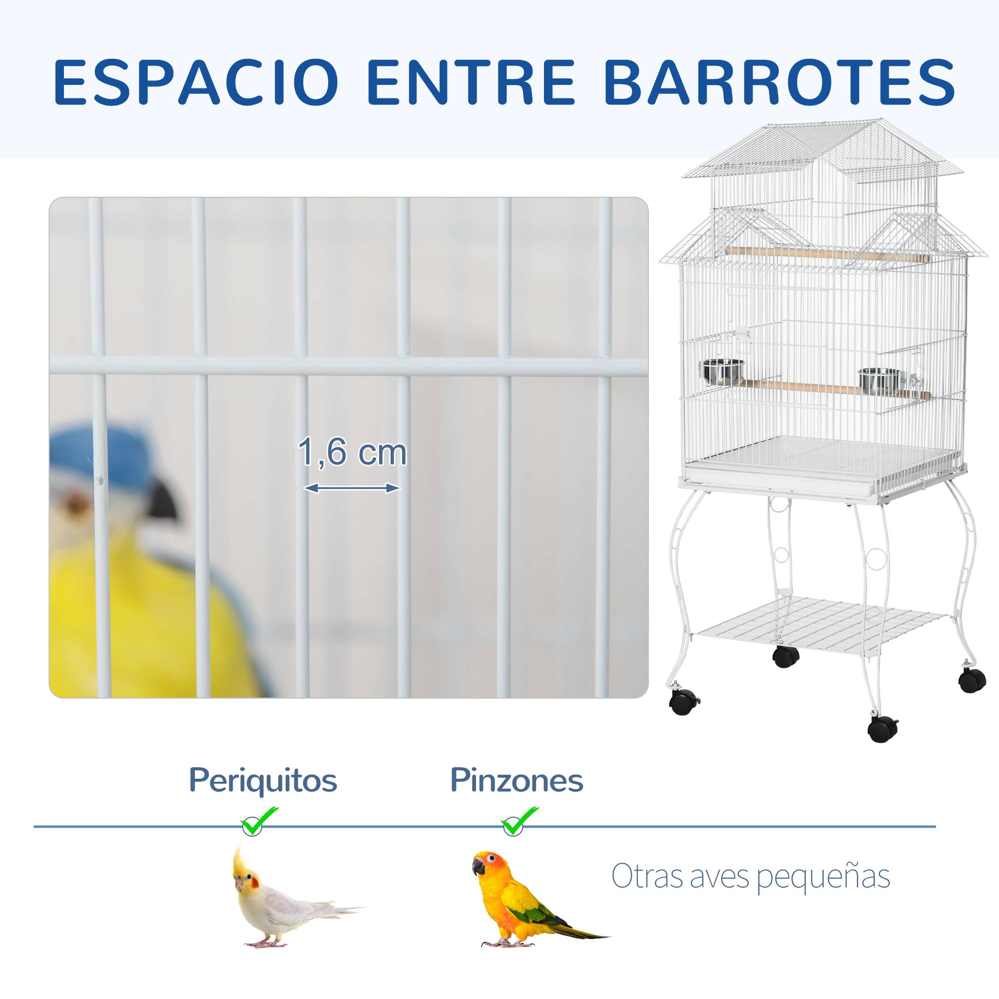 Cage Détachable sur Roulettes pour Calopsittes Conures avec Support 50x49x137 cm Blanc - ComfortXL Outdoor Living - Image 8