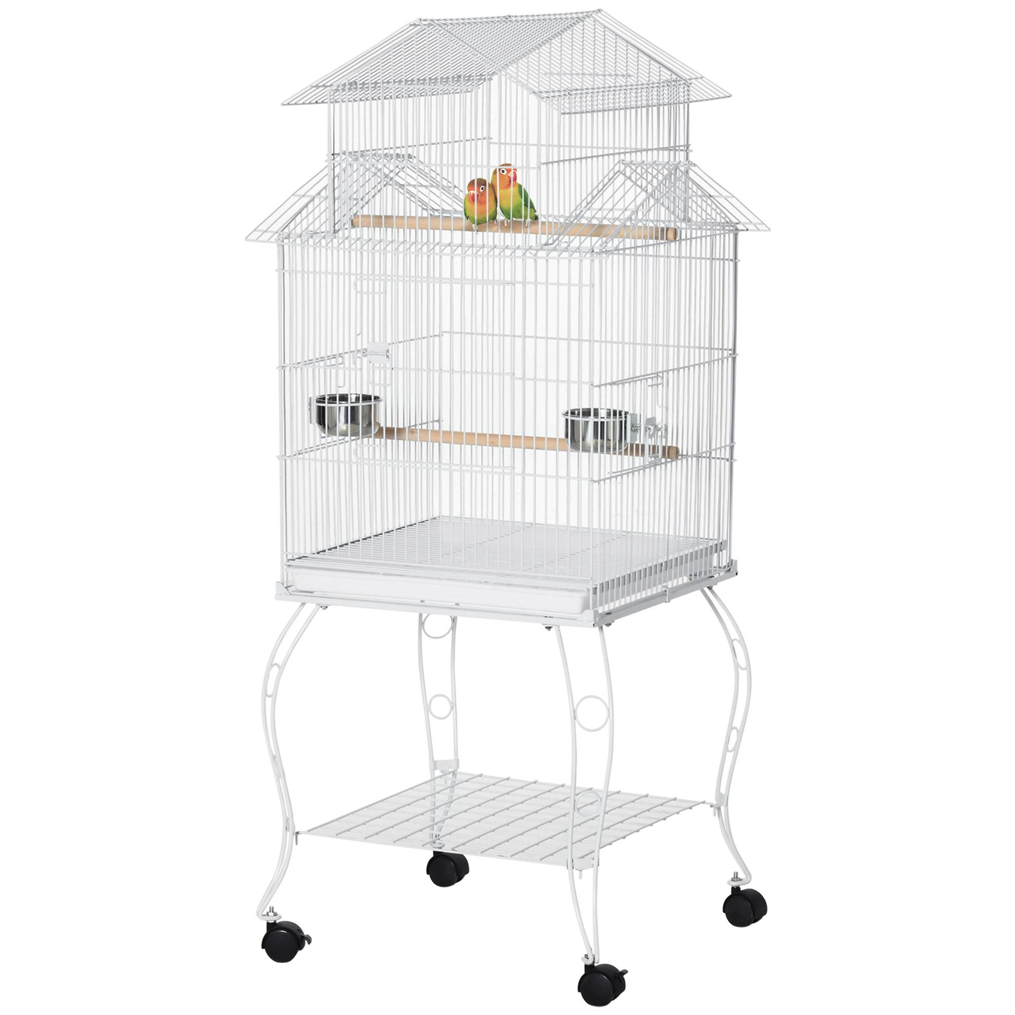 Cage Détachable sur Roulettes pour Calopsittes Conures avec Support 50x49x137 cm Blanc - ComfortXL Outdoor Living - Image 2