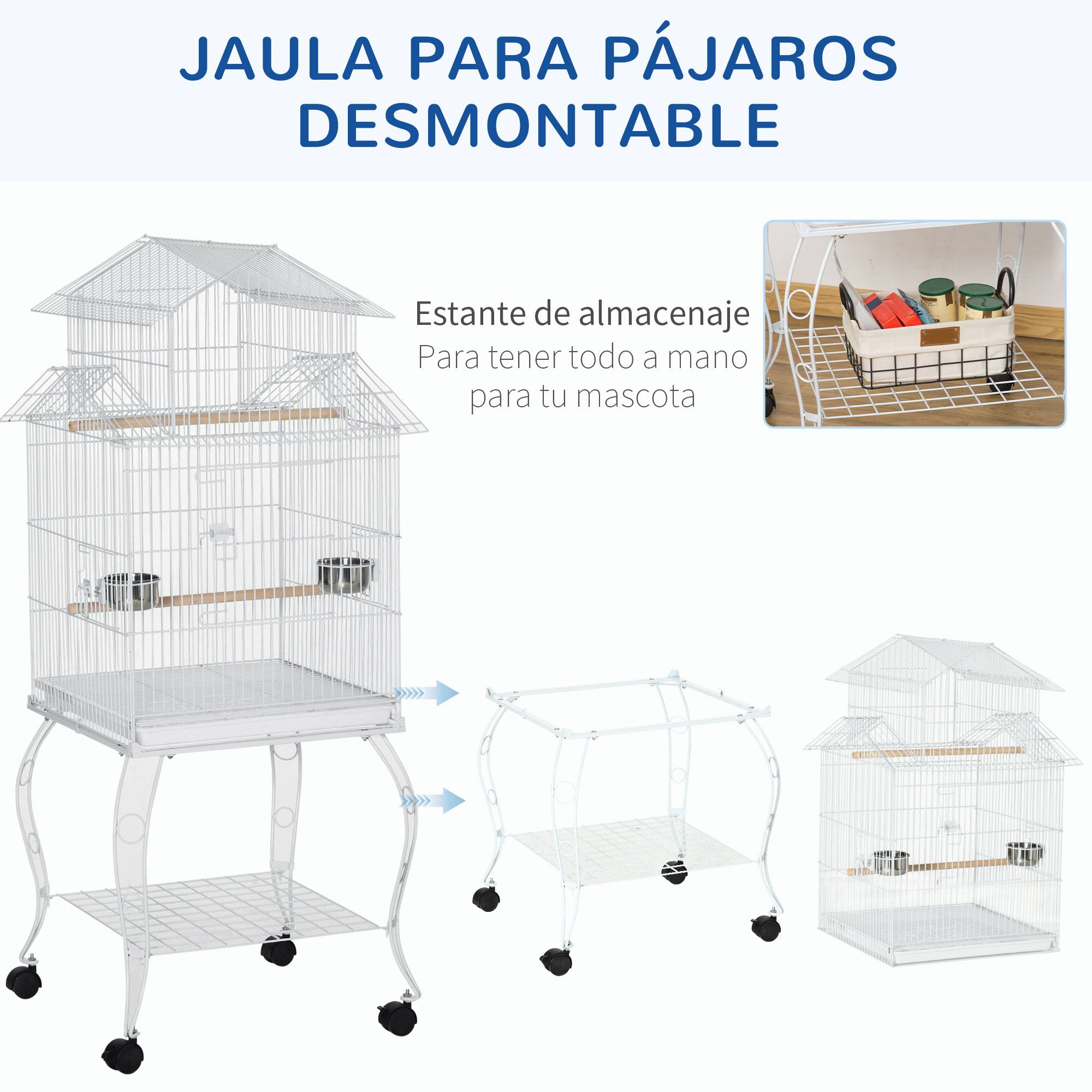 Cage Détachable sur Roulettes pour Calopsittes Conures avec Support 50x49x137 cm Blanc - ComfortXL Outdoor Living - Image 7