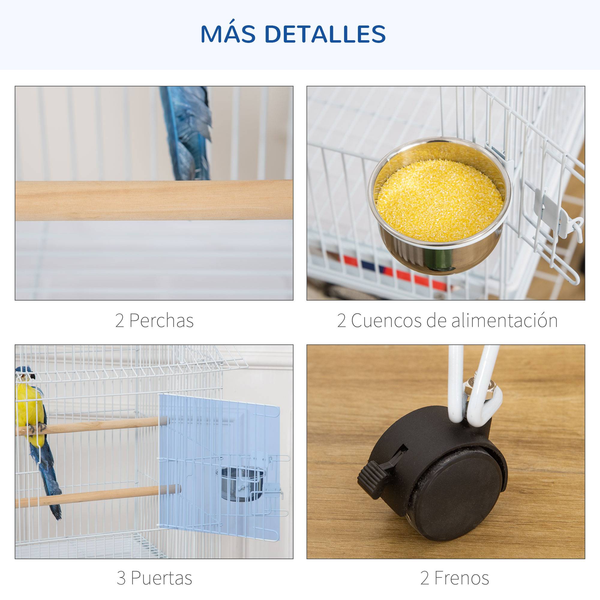 Cage Détachable sur Roulettes pour Calopsittes Conures avec Support 50x49x137 cm Blanc - ComfortXL Outdoor Living - Image 9