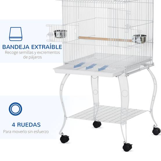 Cage Détachable sur Roulettes pour Calopsittes Conures avec Support 50x49x137 cm Blanc - ComfortXL Outdoor Living - Image 6