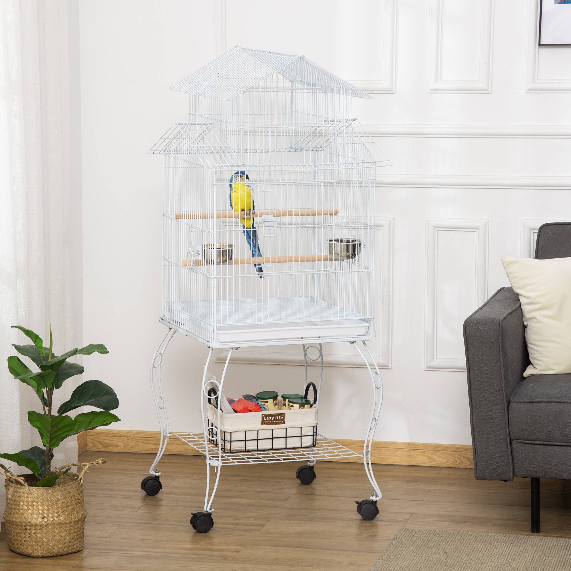 Cage Détachable sur Roulettes pour Calopsittes Conures avec Support 50x49x137 cm Blanc - ComfortXL Outdoor Living - Image 4