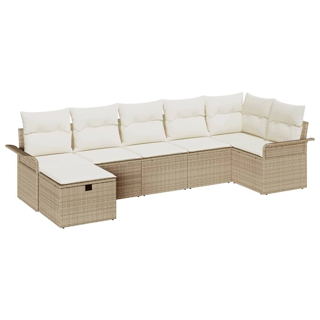 Salon de jardin modulable 7 places avec pouf et rangement pratique Beige – ComfortXL Outdoor Living - Image 2
