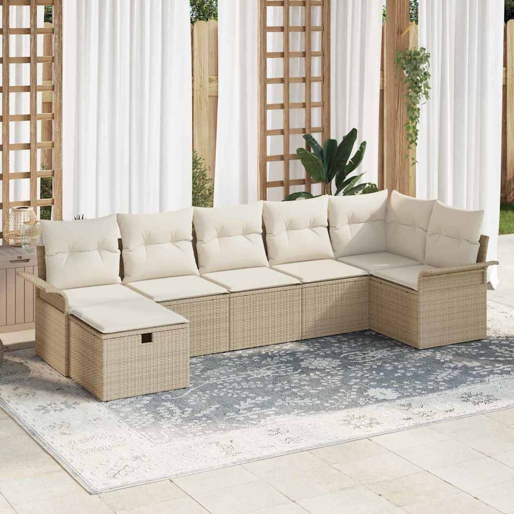 Salon de jardin modulable 7 places avec pouf et rangement pratique Beige – ComfortXL Outdoor Living - Image 1
