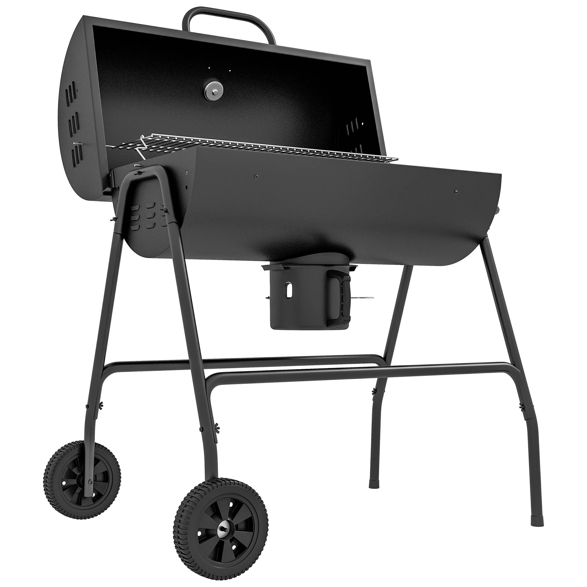 Sans Marque - Holzkohlegrill aus Metall BBQ Smoker mit Deckel Thermomètre Räder Grillwagen 95x71.5x102 cm Noir - Image 2