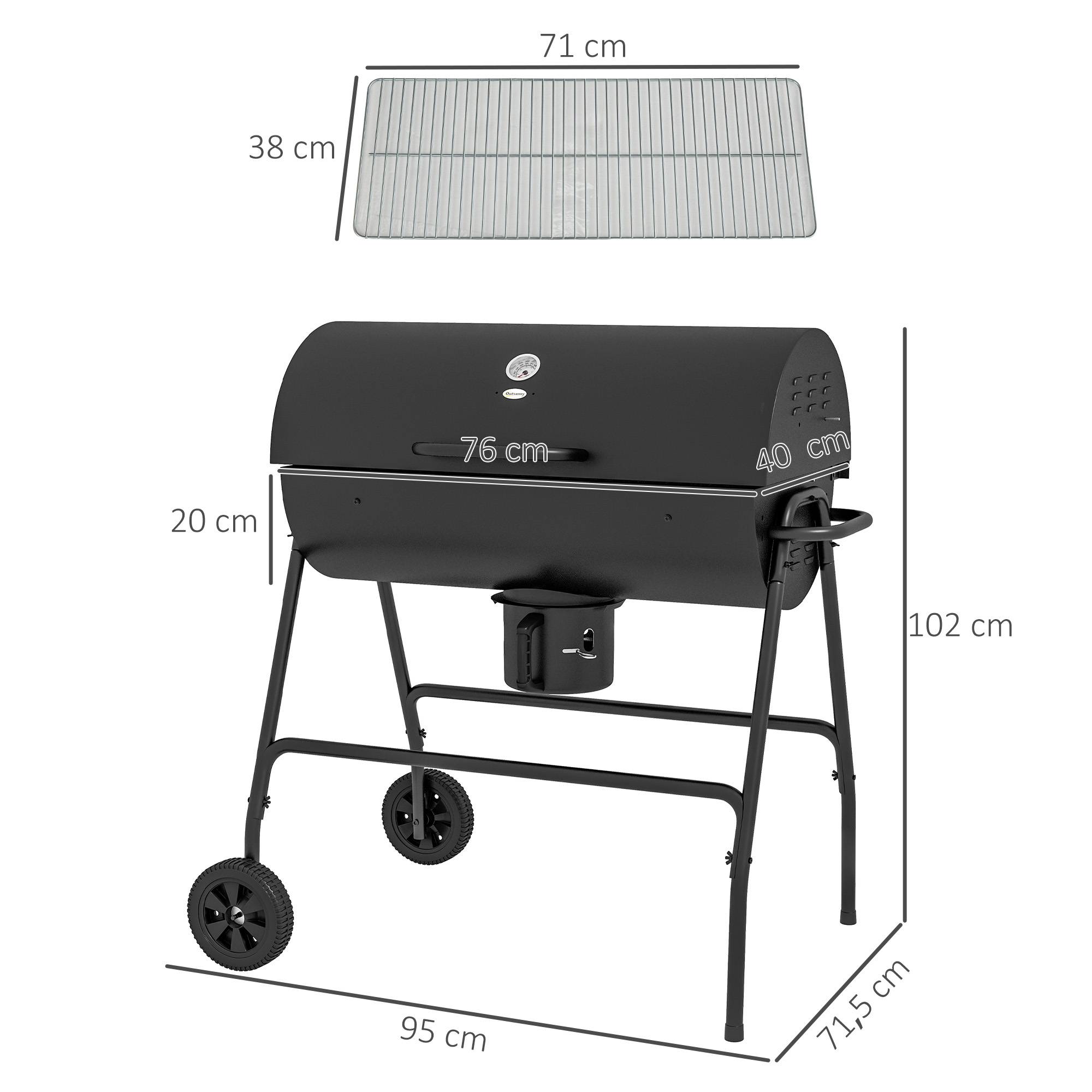 Sans Marque - Holzkohlegrill aus Metall BBQ Smoker mit Deckel Thermomètre Räder Grillwagen 95x71.5x102 cm Noir - Image 5