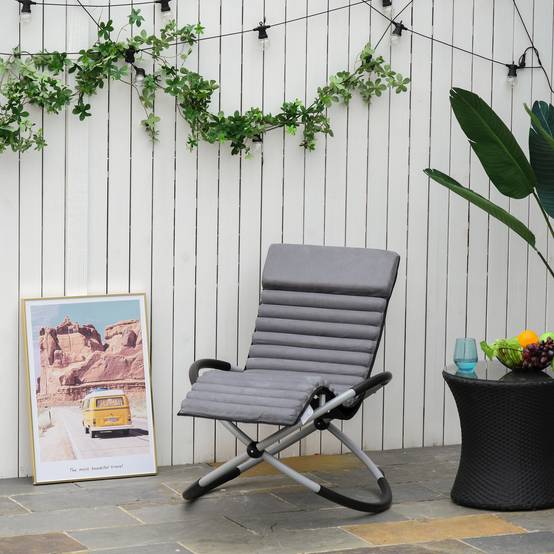Chaise longue bascule métal piscine pliable matelas têtière 145cm gris noir - ComfortXL Outdoor Living - Image 2