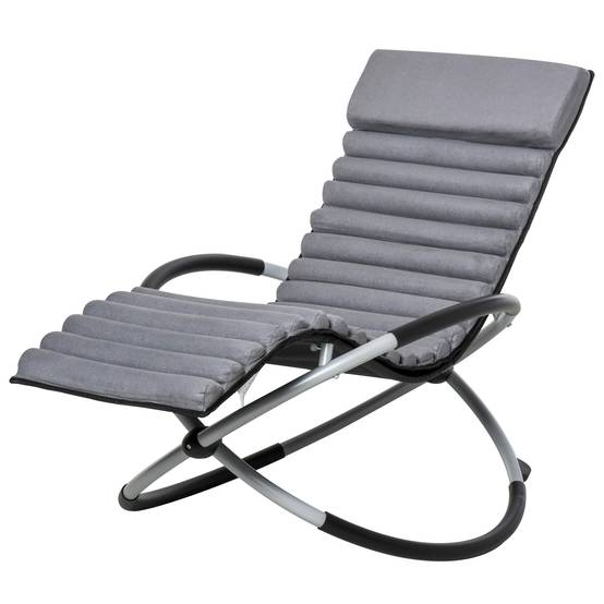 Chaise longue bascule métal piscine pliable matelas têtière 145cm gris noir - ComfortXL Outdoor Living - Image 1