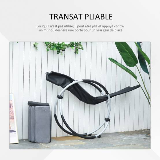 Chaise longue bascule métal piscine pliable matelas têtière 145cm gris noir - ComfortXL Outdoor Living - Image 6