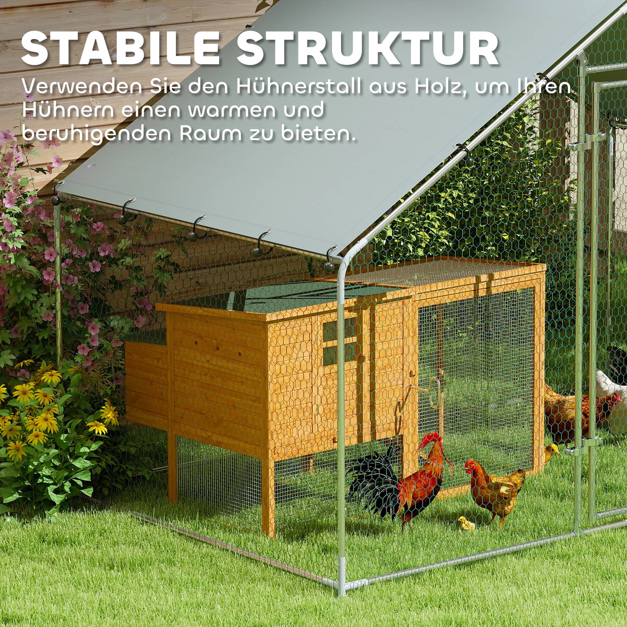 Sans Marque - Enclos 5-8 poules, bâche toit, porte verrouillable, cadre acier, 5,1 m², 3x1,7x1,9 m - Image 7