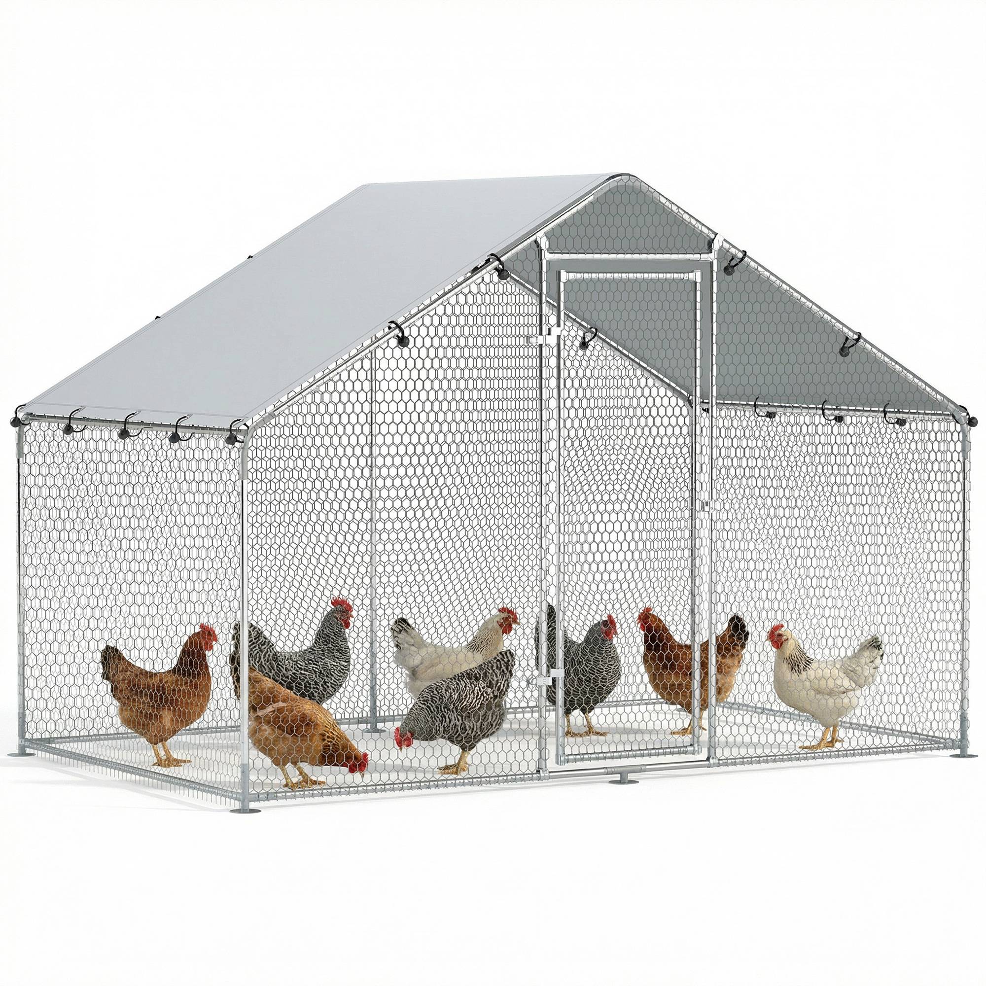 Sans Marque - Enclos 5-8 poules, bâche toit, porte verrouillable, cadre acier, 5,1 m², 3x1,7x1,9 m - Image 1