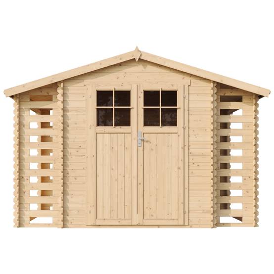 Timbela - Abri de jardin en bois et range bûches extérieur I206xL328xH218 cm/ 3,53+0,97+0,97 m² avec sol traité - 19 mm d’épaisseur - Timbela M391F+M391G - Image 3