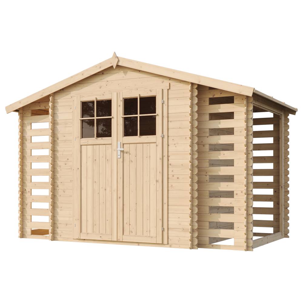 Timbela - Abri de jardin en bois et range bûches extérieur I206xL328xH218 cm/ 3,53+0,97+0,97 m² avec sol traité - 19 mm d’épaisseur - Timbela M391F+M391G - Image 4