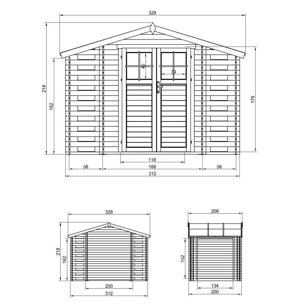 Timbela - Abri de jardin en bois et range bûches extérieur I206xL328xH218 cm/ 3,53+0,97+0,97 m² avec sol traité - 19 mm d’épaisseur - Timbela M391F+M391G - Image 5