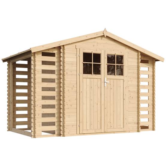 Timbela - Abri de jardin en bois et range bûches extérieur I206xL328xH218 cm/ 3,53+0,97+0,97 m² avec sol traité - 19 mm d’épaisseur - Timbela M391F+M391G - Image 2