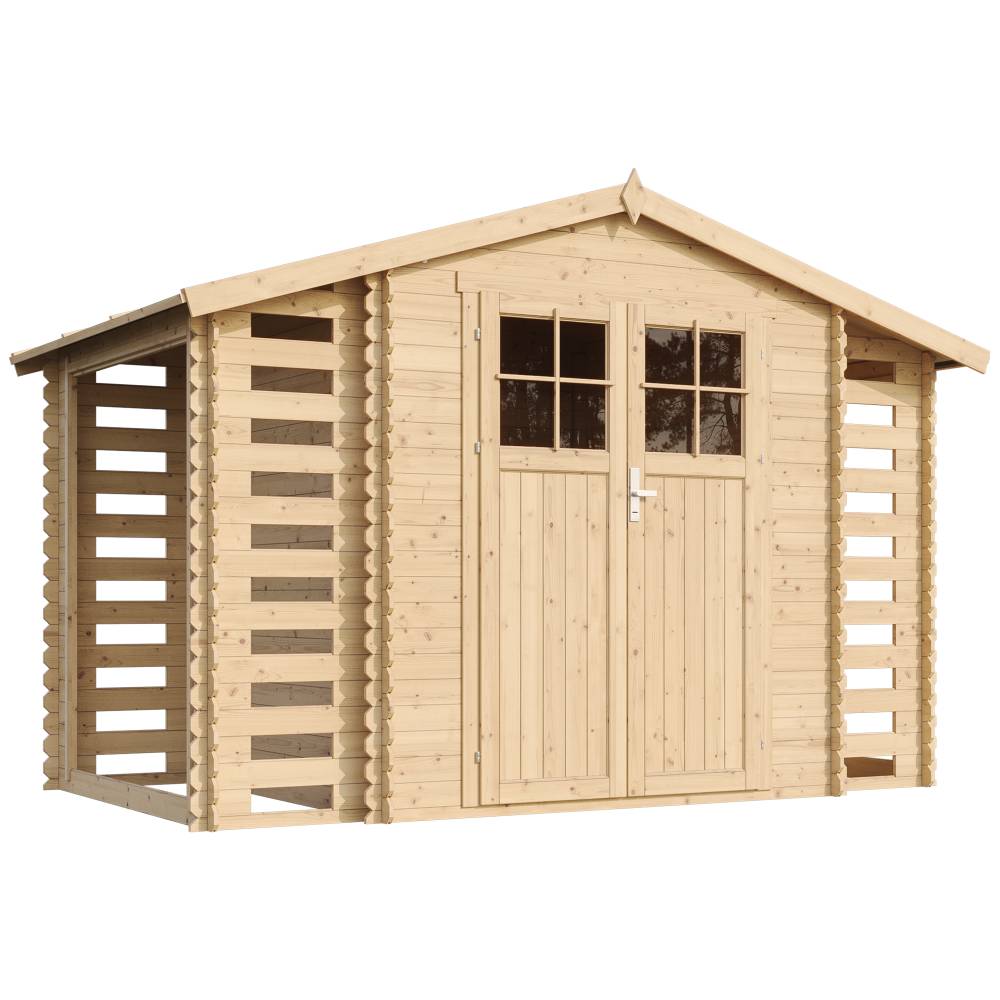 Timbela - Abri de jardin en bois et range bûches extérieur I206xL328xH218 cm/ 3,53+0,97+0,97 m² avec sol traité - 19 mm d’épaisseur - Timbela M391F+M391G - Image 2
