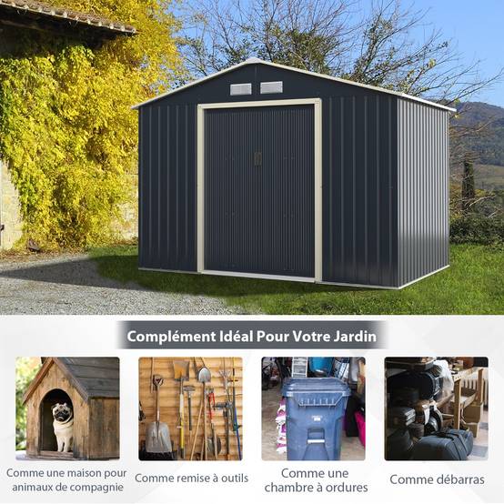 Abri pour Vélo Métal 5,29 ㎡ 277x191x202cm 2 Portes Verrouillables 4 Trous d'Aération Gris - Image 8