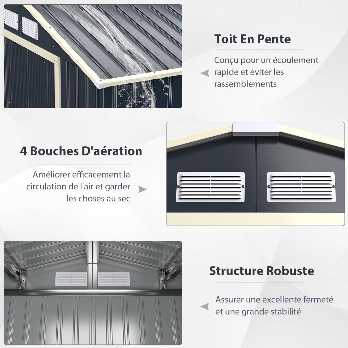 Abri pour Vélo Métal 5,29 ㎡ 277x191x202cm 2 Portes Verrouillables 4 Trous d'Aération Gris - Image 5