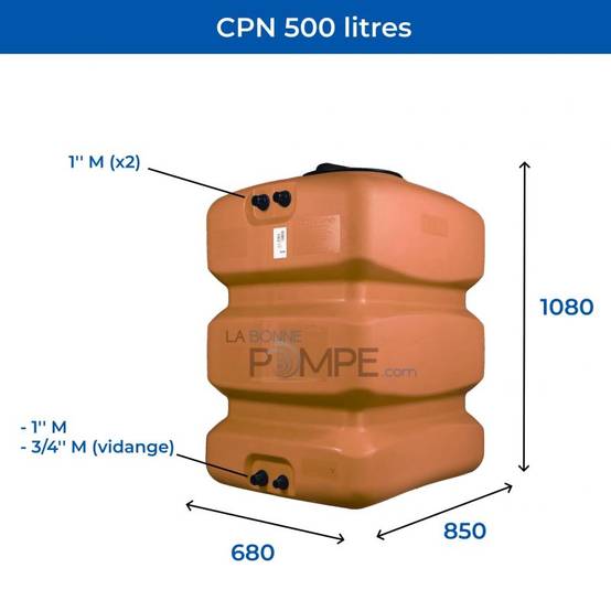 Cuve récupération eau de pluie 500L - Réservoir aérien compact Terracotta - Polyéthylène - ELBI CPN - Image 2
