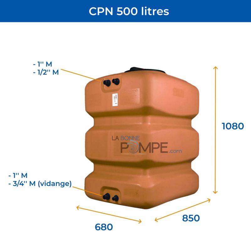 Cuve récupération eau de pluie 500L - Réservoir aérien compact Terracotta - Polyéthylène - ELBI CPN - Image 2