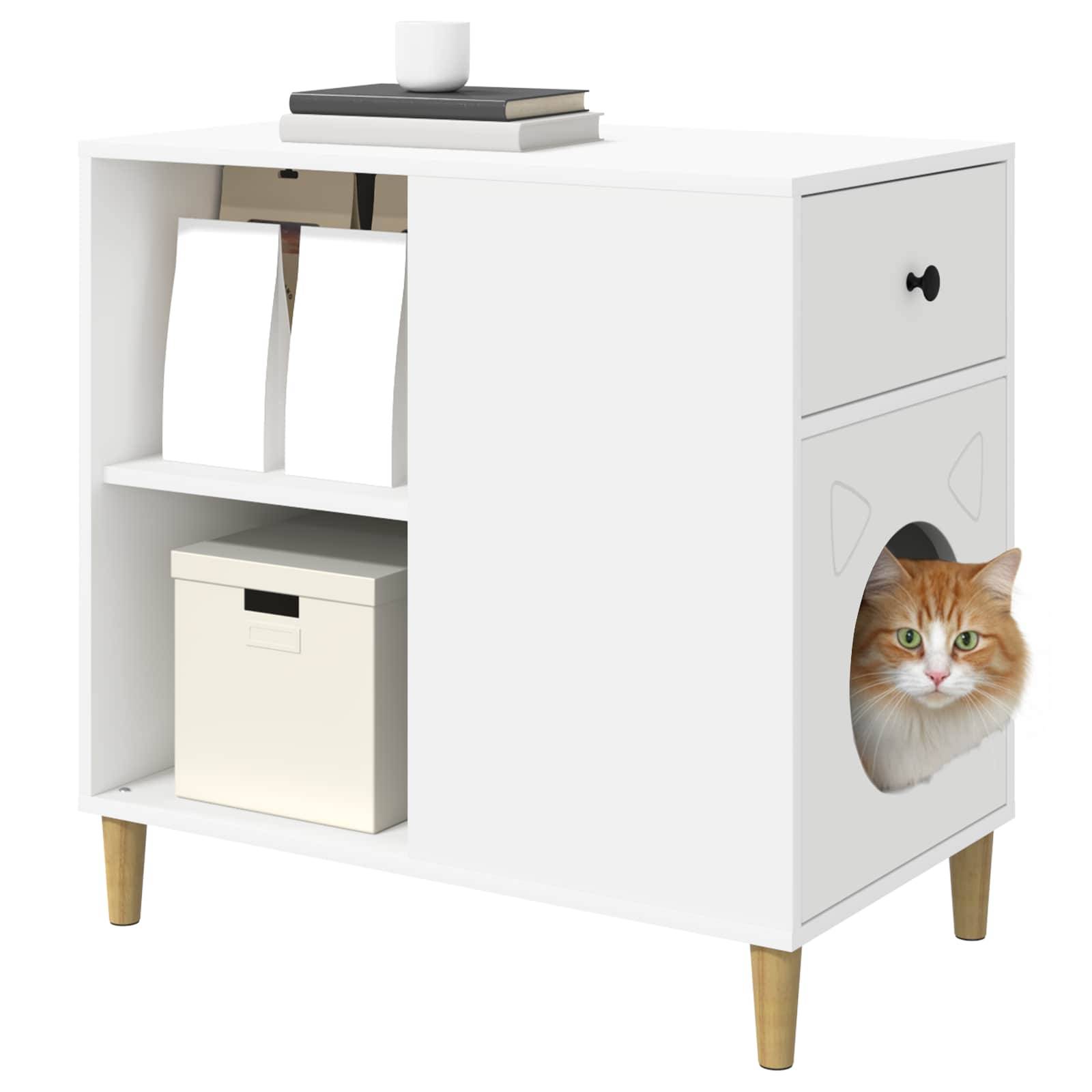 Maison pour chat bois d'ingénierie blanc 72 x 42.5 x 70 cm - PANGIVO - Image 3