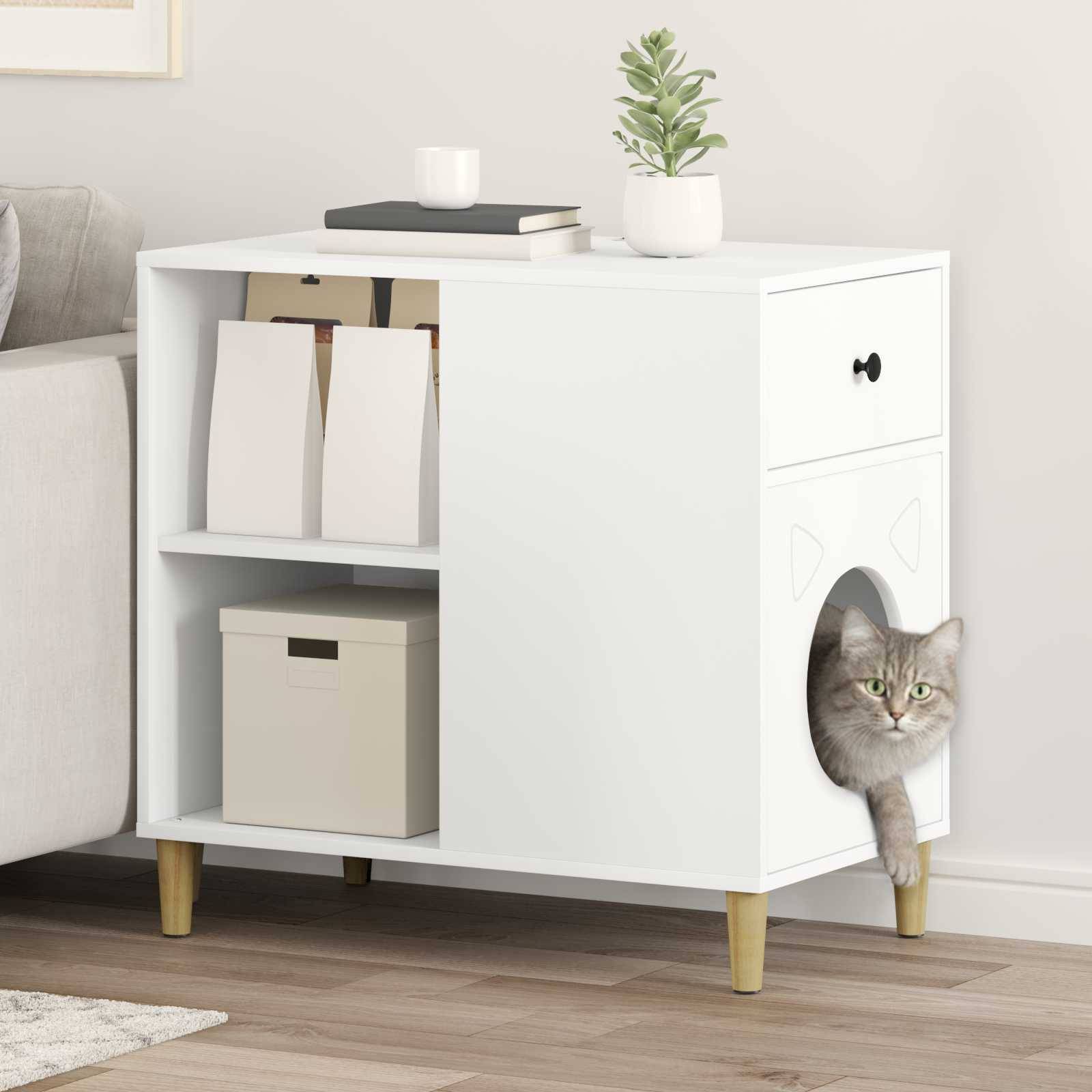 Maison pour chat bois d'ingénierie blanc 72 x 42.5 x 70 cm - PANGIVO - Image 1