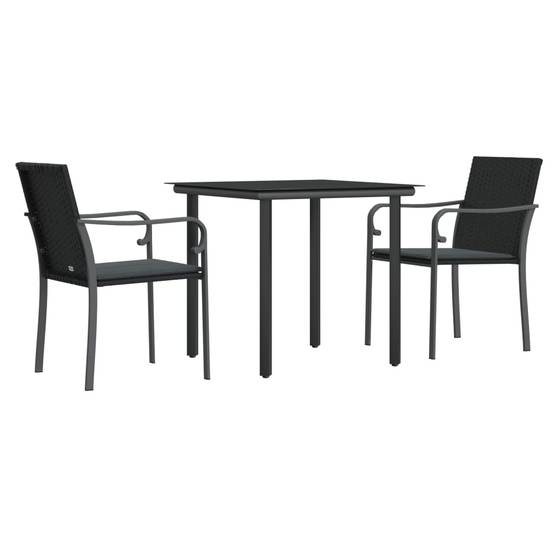 ComfortXL - Set bistrot de jardin 2 personnes résine tressée table verre balcon Noir – ComfortXL Outdoor Living - Image 3