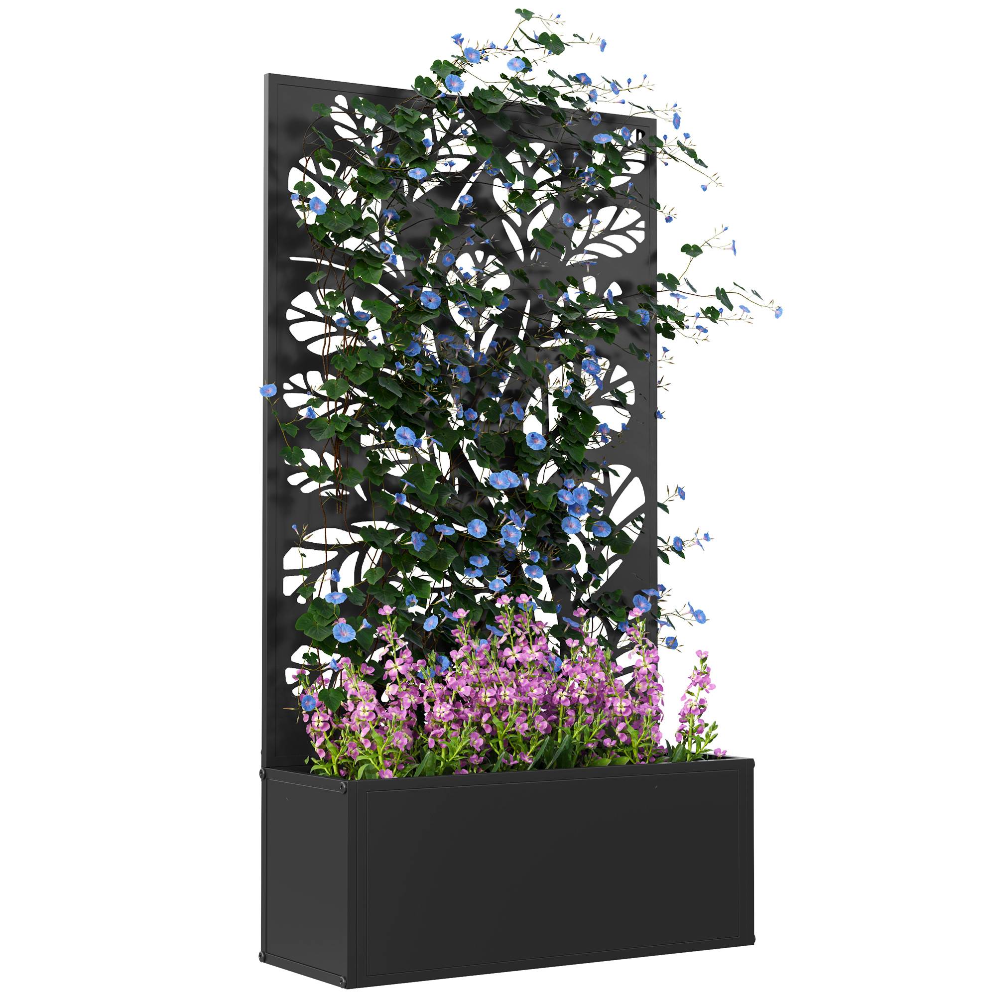 Jardinière brise-vue avec treillis 61x23x113 cm, bac fleurs, plantes grimpantes, balcon jardin extérieur