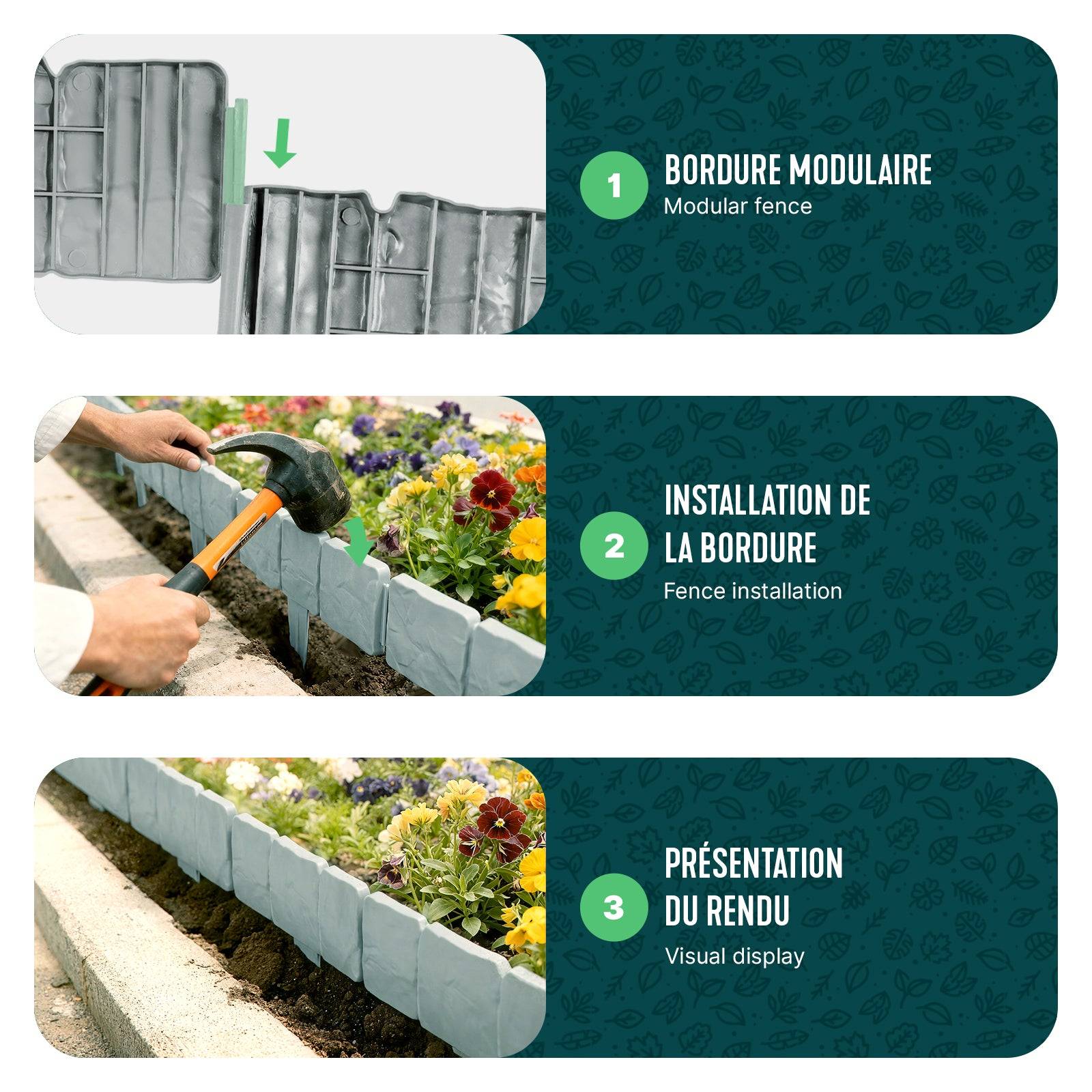 Vounot - Bordure de jardin plastique PP imitation pierre 2.5m gris clair - Image 5