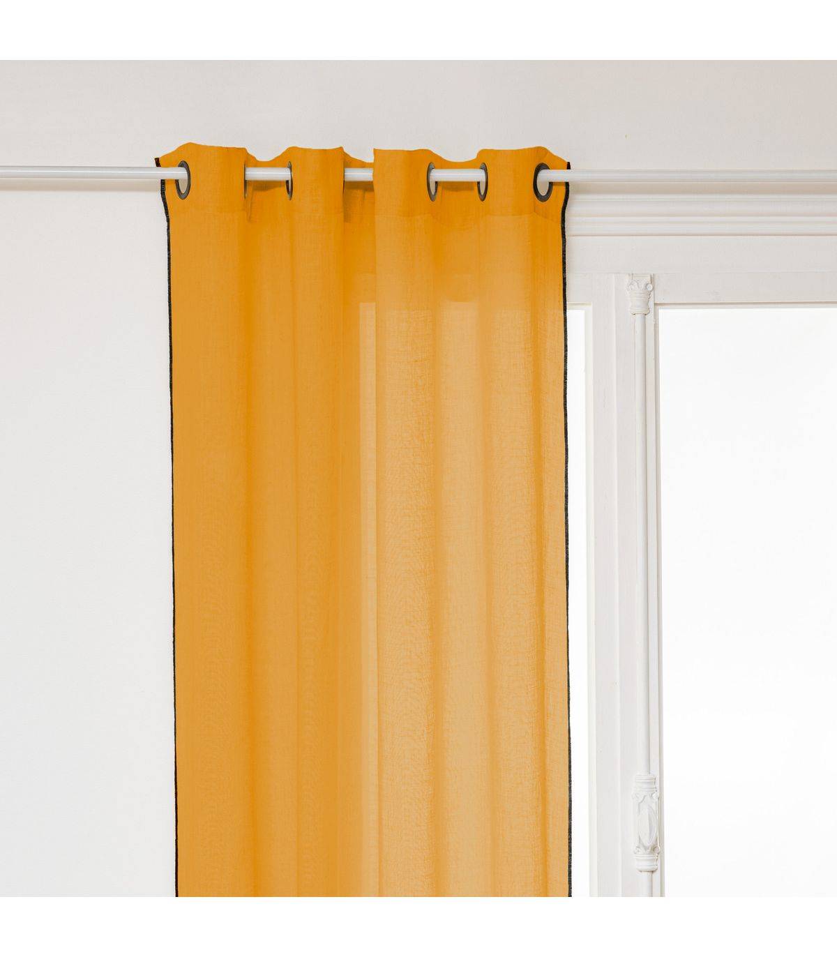 Atmosphera - Rideau à œillets en Lin Jaune Ocre avec surpiqûre noire 130 x 260 cm - Image 1